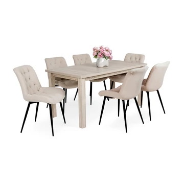 Berta bővíthető asztal 120*70 cm (sonoma) + 6 db Korina szék (beige)