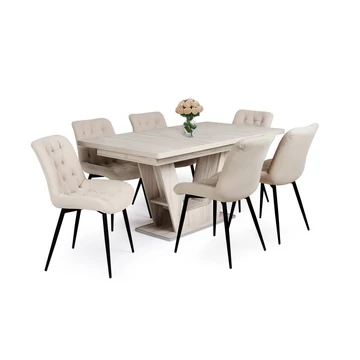 Prága asztal 160-as (justus tölgy) + 6 db Korina szék (beige)
