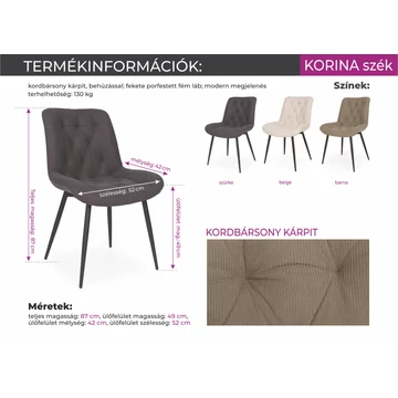 Korina kordbársony szék 