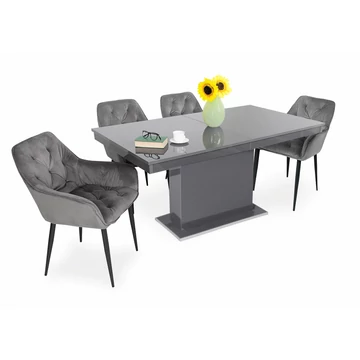 Magasfényű Flóra asztal (160 cm x 88 cm (+40 cm) antracit) + 4 db Noel szék (szürke)