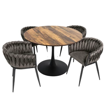 Atlasz hunton sötét tölgy körasztal 110 cm + 4 db Deluxe (barna)
