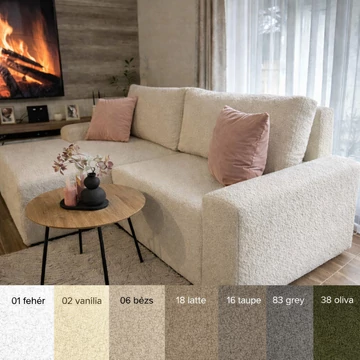 Buklé ágyazható, ágyneműtartós sarokülő (240 cm)