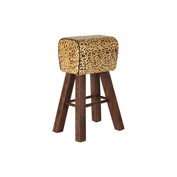 Bárszék leopárd fa, bőr 43x35x75 cm barna, fekete