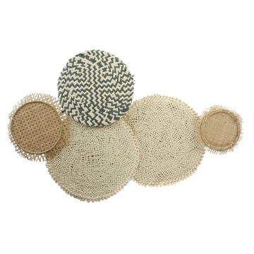 Dekoráció falra körök rattan, vászon 96x6x60 cm világosbarna, bézs