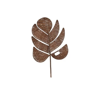 Dekoráció falra levél rattan, fém 44x1x70 cm világosbarna