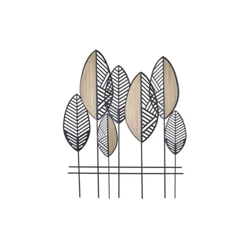 Dekoráció falra leveles fém, fa 81x4x102 cm fekete, barna