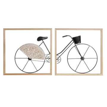 Dekoráció szett falra bicikli fém, mdf 40x2,5x40 cm natúr, fekete S/2