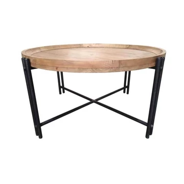Dohányzó asztal fa, fém 90x90x45 cm fekete, barna