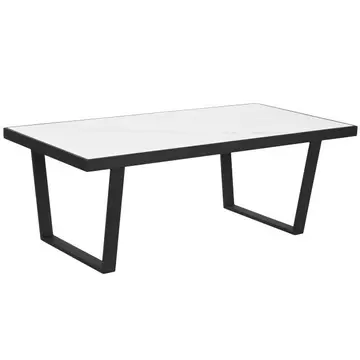 Dohányzó asztal fém, kő 120x60x43 cm fehér, fekete