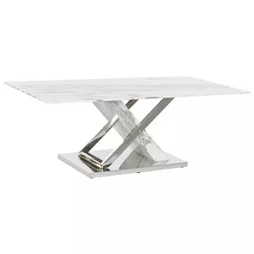Dohányzóasztal acél, üveg 120x60x42 cm fehér, ezüst
