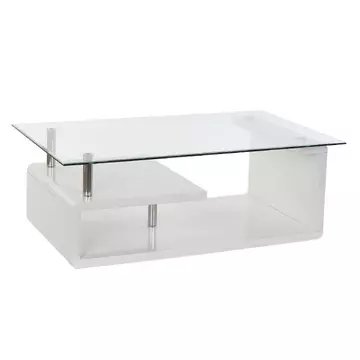 Dohányzóasztal fa, üveg, fém 120x65x42 cm fehér
