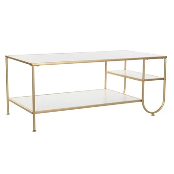 Dohányzóasztal fém, mdf 110x55x45 cm arany, fehér