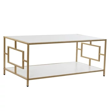 Dohányzóasztal fém, mdf 110x55x45 cm arany, fehér