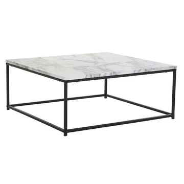 Dohányzóasztal fém, mdf 80x80x34 cm fehér, fekete