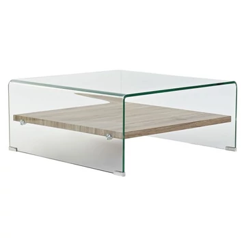 Dohányzóasztal hőállóüveg, mdf 80x80x35 cm átlátszó, natúr