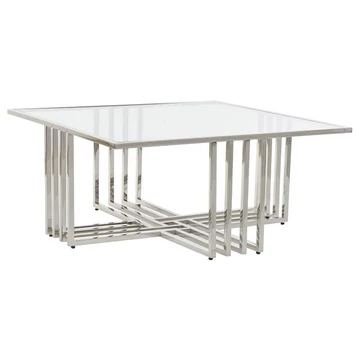 Dohányzóasztal inox, üveg 100x100x45 cm ezüst