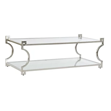 Dohányzóasztal inox, üveg 130x60x45 cm ezüst