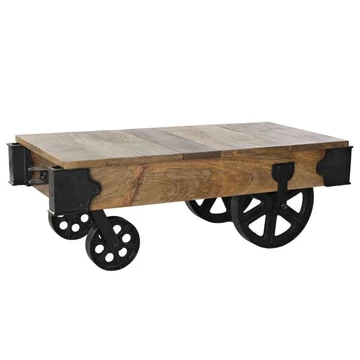 Dohányzóasztal mangófa, fém 120x56x41 cm sötétbarna, fekete