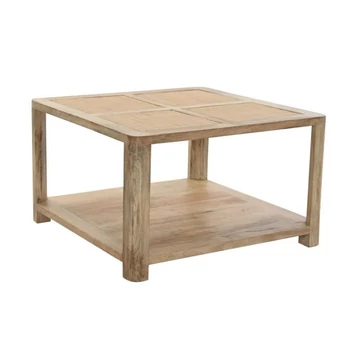 Dohányzóasztal mangófa, rattan 76x76x45 cm világosbarna