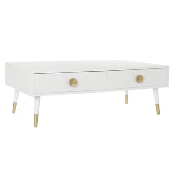 Dohányzóasztal mdf, lucfenyő 120x65x42 cm fehér, arany