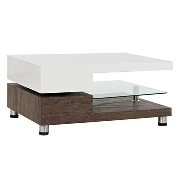 Dohányzóasztal mdf, üveg 80x60x38 cm fehér, sötétbarna