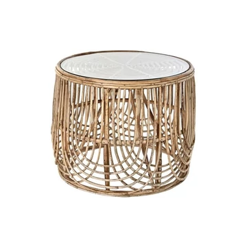 Dohányzóasztal rattan, üveg 60x60x49 cm natúr