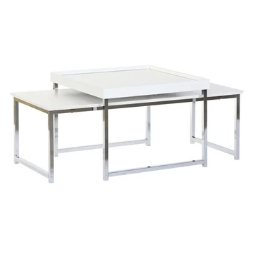 Dohányzóasztal szett acél, mdf 110x48x45 cm fehér, ezüst S/2
