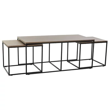 Dohányzóasztal szett fa, fém 122,5x61x53 cm barna, fekete S/3