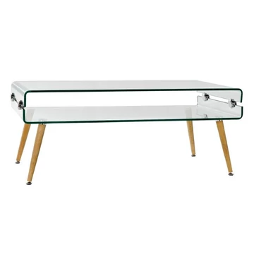 Dohányzóasztal üveg, bükkfa 110x55,3x45 cm átlátszó, natúr