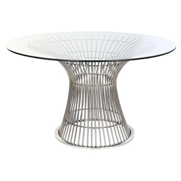 Ebédlőasztal acél, hőállóüveg 130x130x75 cm ezüst, átlátszó