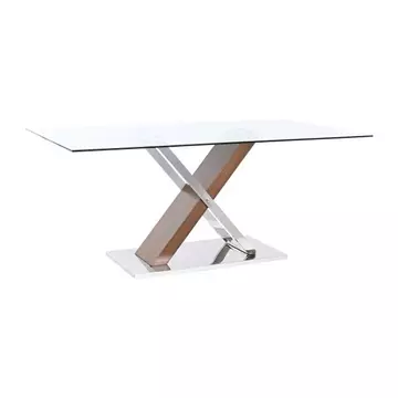Ebédlőasztal acél, mdf 180x100x78 cm ezüst, sötétbarna
