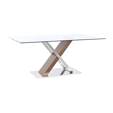 Ebédlőasztal acél, mdf 180x100x78 cm ezüst, sötétbarna