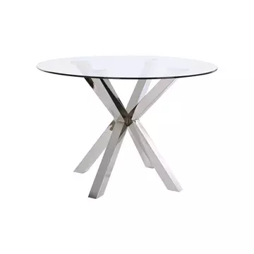 Ebédlőasztal acél, üveg 110x110x76 cm ezüst