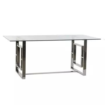 Ebédlőasztal acél, üveg 180x90x75 cm ezüst