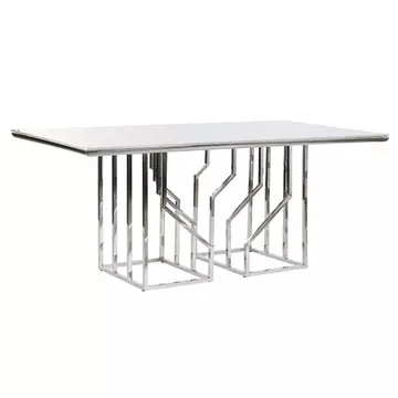 Ebédlőasztal acél, üveg 180x90x75 cm fehér, ezüst