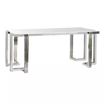 Ebédlőasztal acél, üveg 180x90x76 cm ezüst, fehér