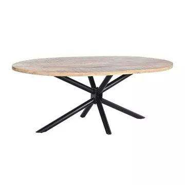 Ebédlőasztal fém, mangófa 200x100x76 cm natúr, fekete