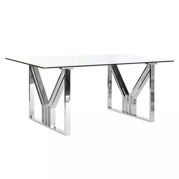 Ebédlőasztal krómozott acél, üveg 180x90x75 cm ezüst, átlátszó