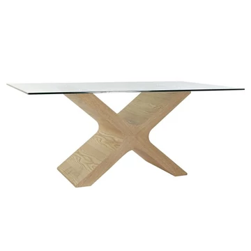 Ebédlőasztal üveg, mdf 180x100x76 cm világosbarna, átlátszó