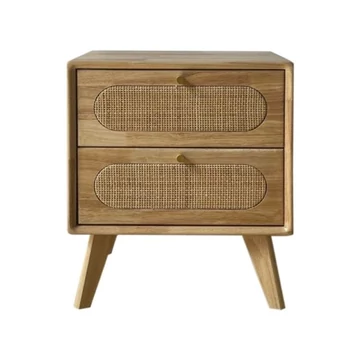 Éjjeli szekrény gumifa, rattan, fém 40x30x48 cm natúr