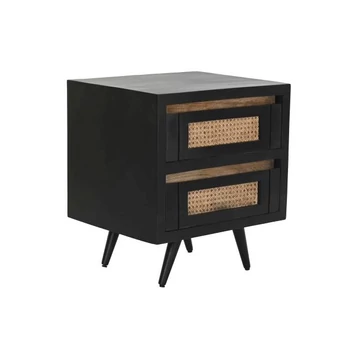 Éjjeliszekrény mangófa, rattan 50x40x55 cm fekete, natúr