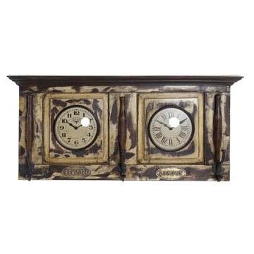 Falióra dupla teakfa, fém, újrahasznosított fa 81x15x37 cm bézs