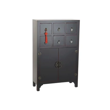 Fiókos szekrény keleti lucfenyő, mdf 63x27x101 cm fekete, piros