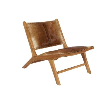 Fotel fonott teakfa, bőr 65x78x68 cm barna, fehér