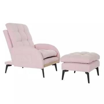 Fotel szett lábtartóval poliészter, fém 74x85x90 cm halvány rózsaszín S/2
