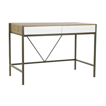 Íróasztal fém, mdf 110x55x76 cm fehér, barna