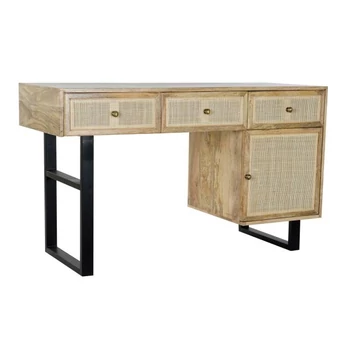 Íróasztal mangófa, rattan 130x50x76 cm natúr, fekete