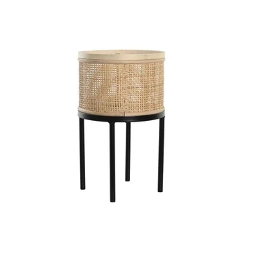 Kaspó fém, rattan 20x20x33,5 cm natúr, fekete