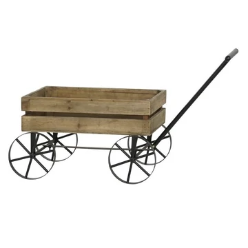 Kaspó kocsi lucfenyő, fém 55x28,5x55 cm sötétbarna, fekete