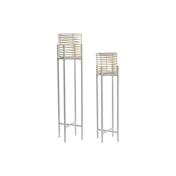 Kaspó szett fém, rattan 21x21x77 cm fehér, barna S/2